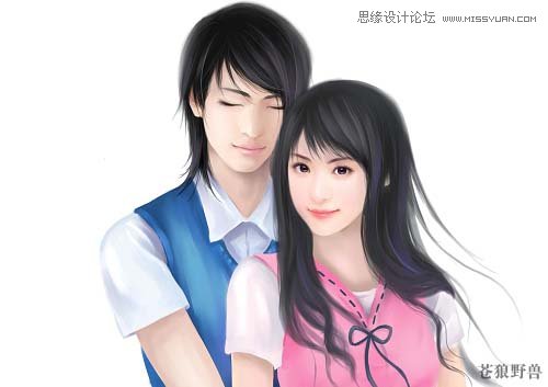 Painter結(jié)合數(shù)位板繪制漂亮的卡通情侶