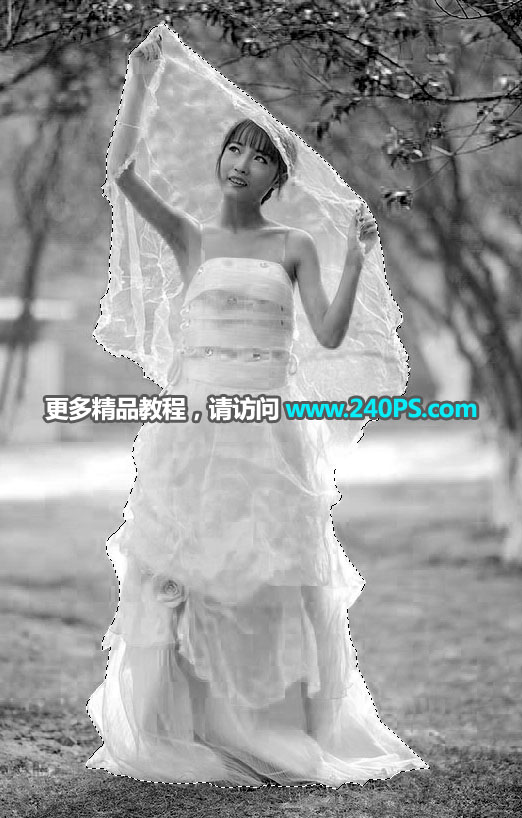 Photoshop摳出披著透明婚紗的新娘