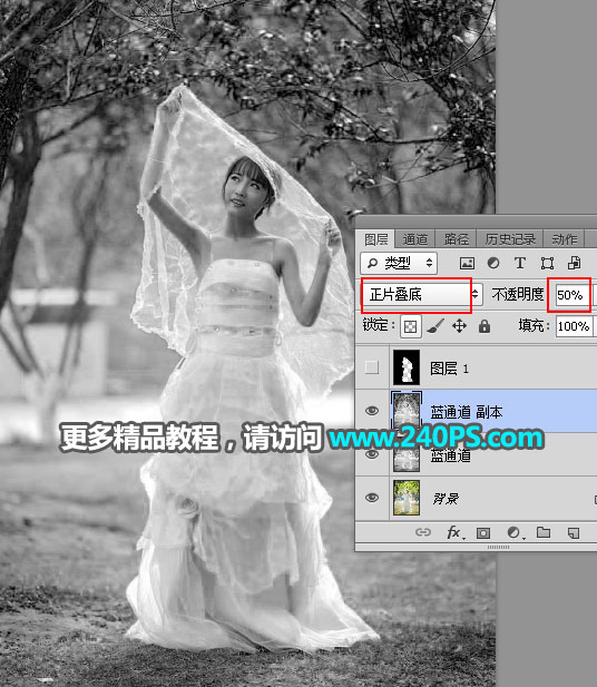 Photoshop摳出披著透明婚紗的新娘