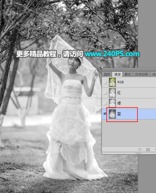 Photoshop摳出披著透明婚紗的新娘