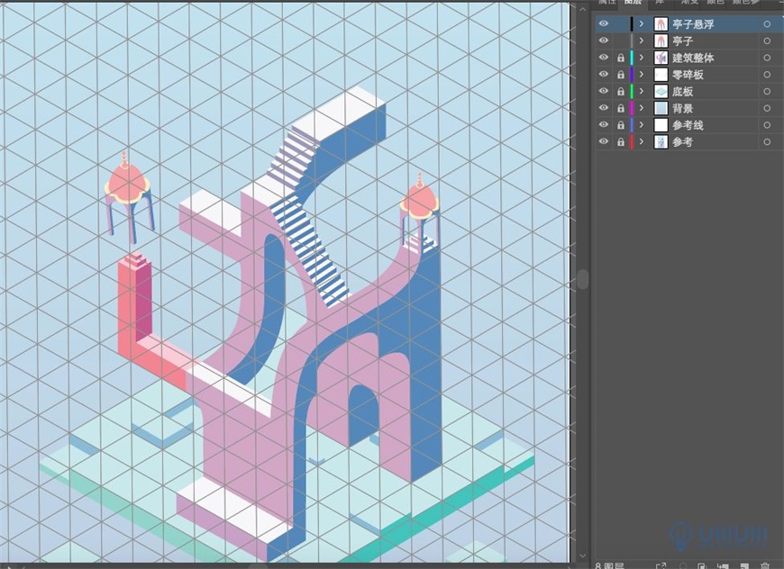Illustrator繪制2.5D風格創意建筑插畫